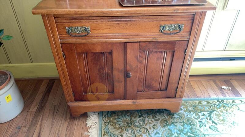 Antique Wooden Cabinet and Contents Inside Cabinet