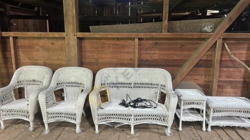 Wicker Furniture Set with String Bulb Lights