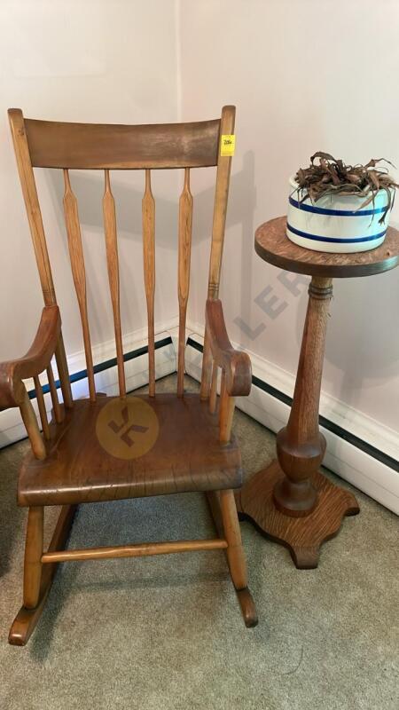 Rocking Chair, Pedestal, and Crock