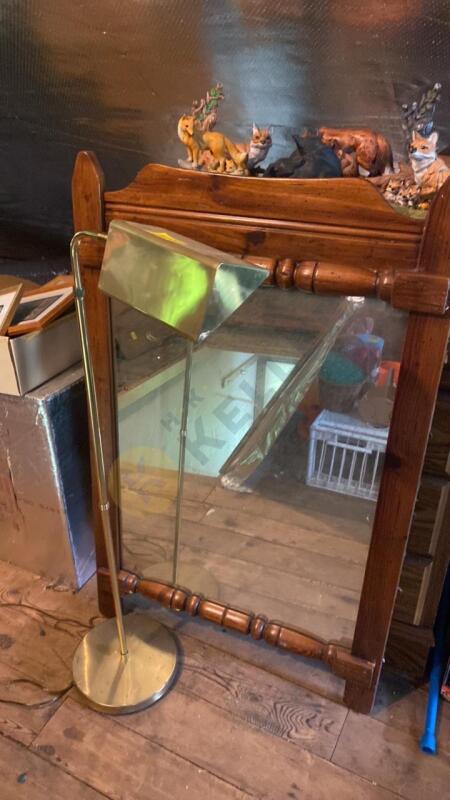 Rustic Wall Mirror and Adjustable Brass Floor Lamp