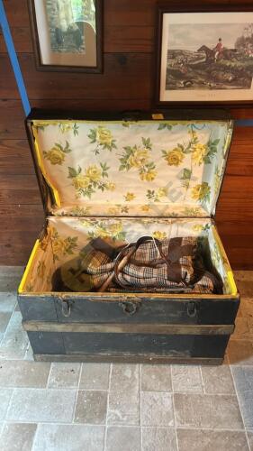 Steamer Trunk with Horse Blankets and Whips