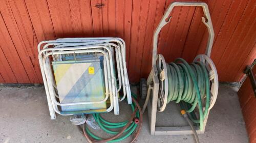 Hose with Reel and Lawn Chairs