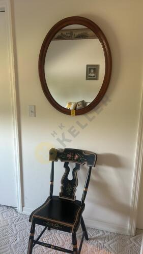 Wooden Mirror and Painted Wooden Chair