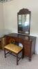 Wooden Vanity, Stool, and Mirror - 2