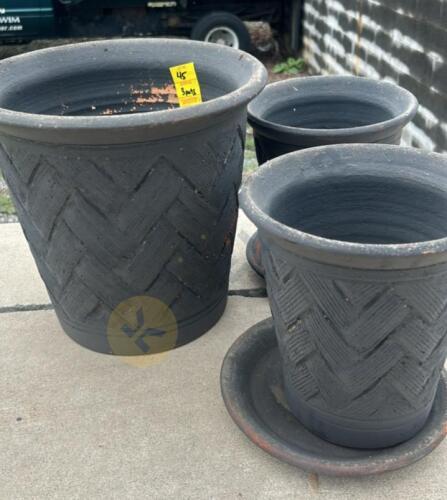 3 Grey Painted Clay Pots