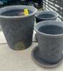 3 Grey Painted Clay Pots