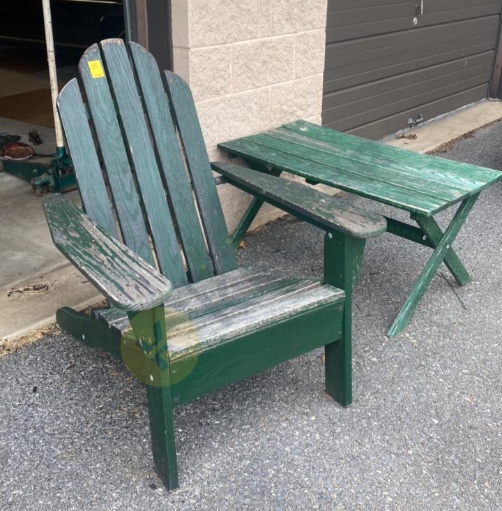 Wooden Adirondack Chair and Side Table