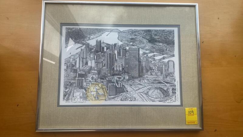 Framed Golden Triangle, Pittsburgh, PA Signed Nevin Robinson Painting