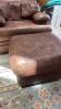 Brown Leather Oversized Arm Chair with Rolling Ottoman - 3