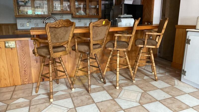 4 Wooden Upholstered Bar Stools