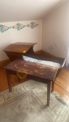 Wooden Cradle and Side Table