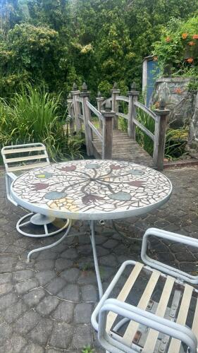 Mosaic Tile Outdoor Patio Table with 2 Chairs