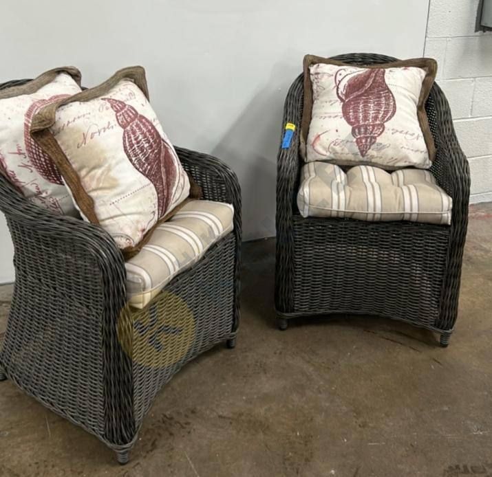 2 Wicker Chairs with Cushions