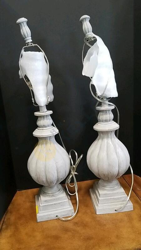 Pair of Grey Wooden Lamps