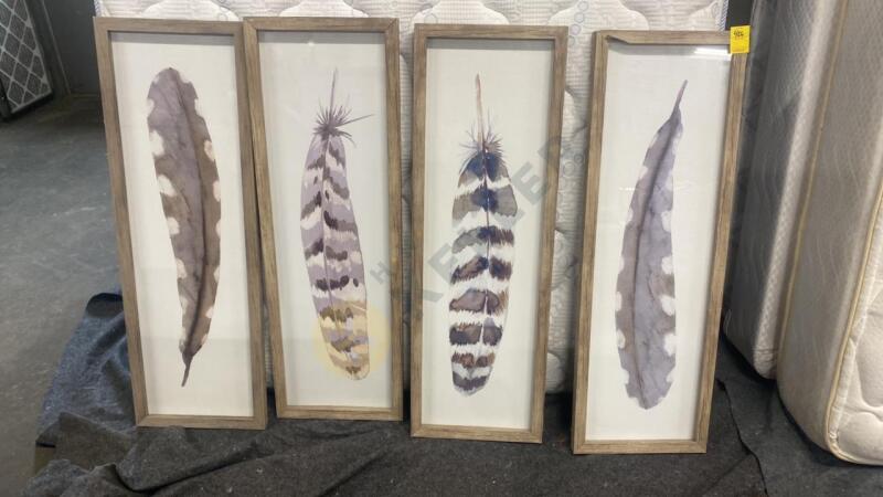 4 Feather Paintings on Wood