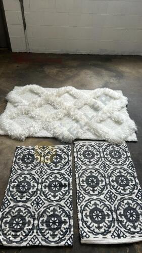 Three White and Grey Accent Rugs