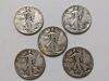 5 Walking Liberty Silver Half Dollar Coins