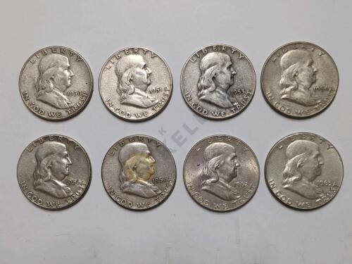 8 Franklin Silver Half Dollar Coins