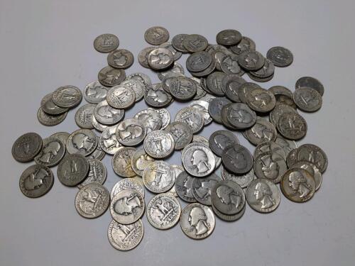 100 Silver Quarter Coins 1938 - 1967 Silver Quarter Coins