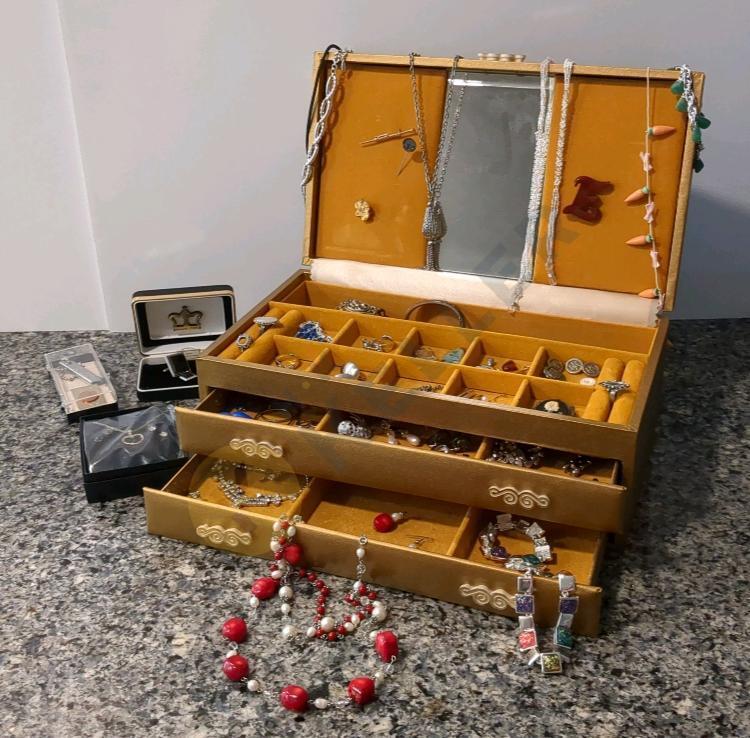 Jewelry Box Full of Jewelry with Sterling and More