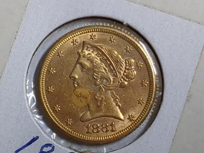 1881 Gold Liberty Head $5 Coin