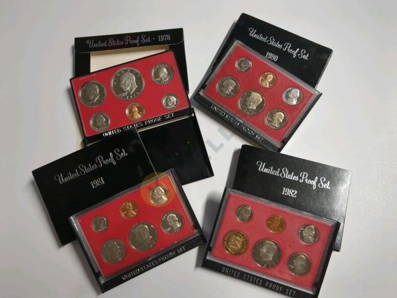 1978, 1980, 1981, 1982 US Proof Coin Sets