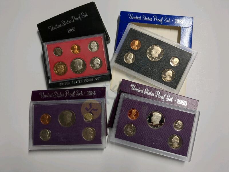 1982, 1983, 1984, 1985 US Proof Coin Sets