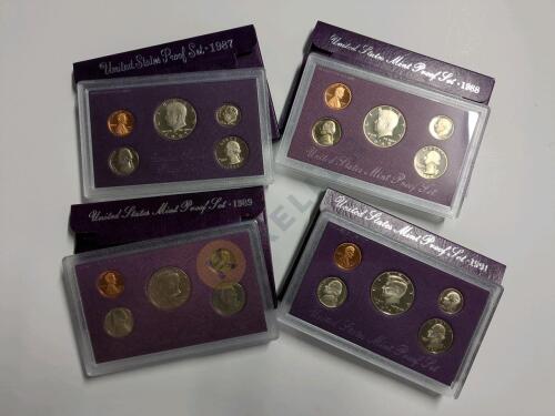 1987, 1988, 1989, 1991 US Proof Coin Sets