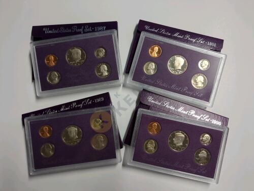 1987, 1988, 1989, 1990 US Proof Coin Sets