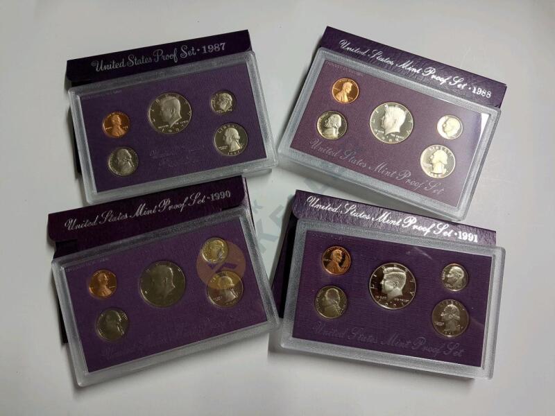 1987, 1988, 1990, 1991 US Proof Coin Sets