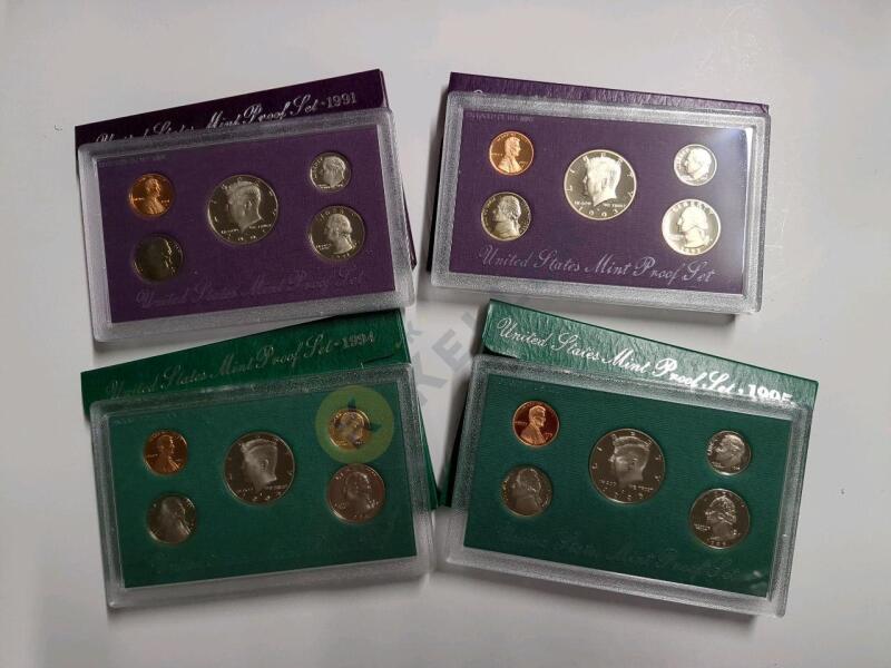 1991, 1993, 1994, 1995 US Proof Coin Sets