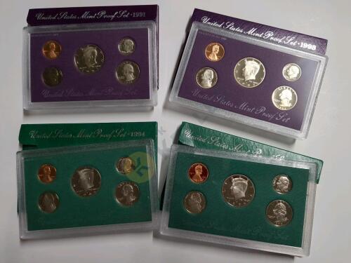 1991, 1993, 1994, 1995 US Proof Coin Sets