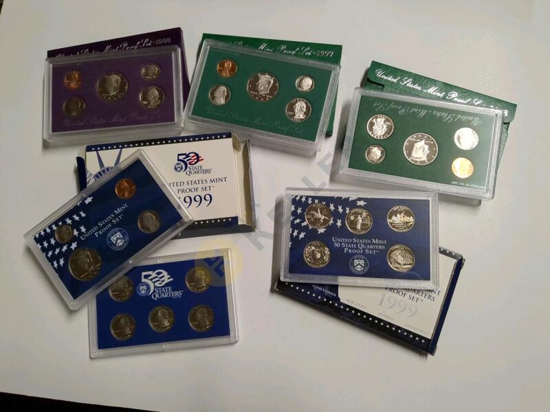 1993, 1997, 1998, 1999 US Proof Coin Sets and State Quarters Set