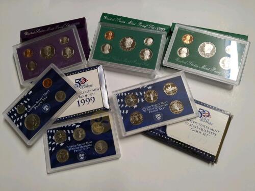 1993, 1997, 1998, 1999 US Proof Coin Sets and State Quarters Proof Set