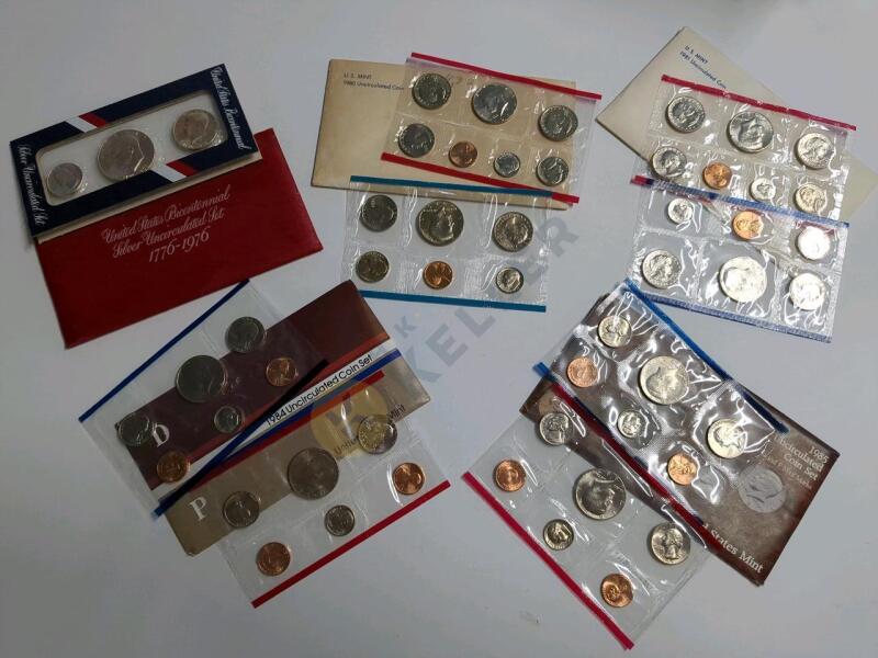 Silver 1976, 1980, 1981, 1984, 1985 Uncirculated Coin Sets