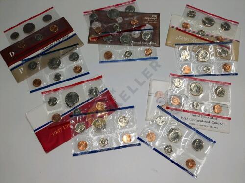 1984, 1985, 1986, 1987, 1988 Uncirculated Coin Sets