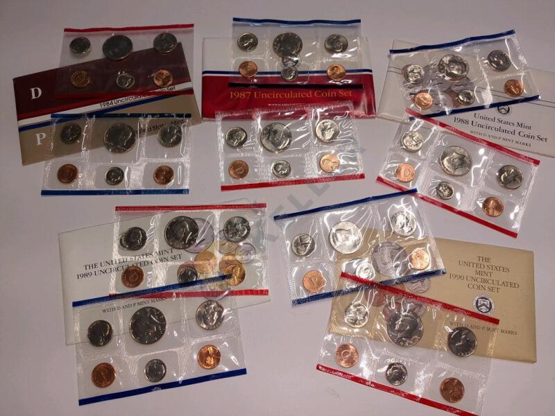 1984, 1987, 1988, 1989, 1990 Uncirculated Coins Sets