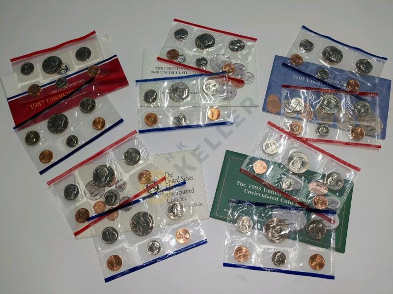 1987, 1989, 1991, 1992, 1993 Uncirculated Coins Sets