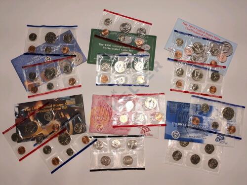 1991, 1993, 1994, 1995, 1999 Uncirculated Coin Sets