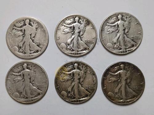 6 Walking Liberty Silver Half Dollar Coins