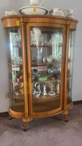 Antique Bow Front Curio Display Cabinet