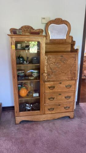 Victorian Oak Antique Side by Side Secretary Desk and Bookcase