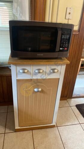 Toshiba Microwave and Trash Can Cabinet