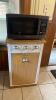 Toshiba Microwave and Trash Can Cabinet