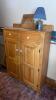 Oak Jelly Cupboard, Lamp, and Clock