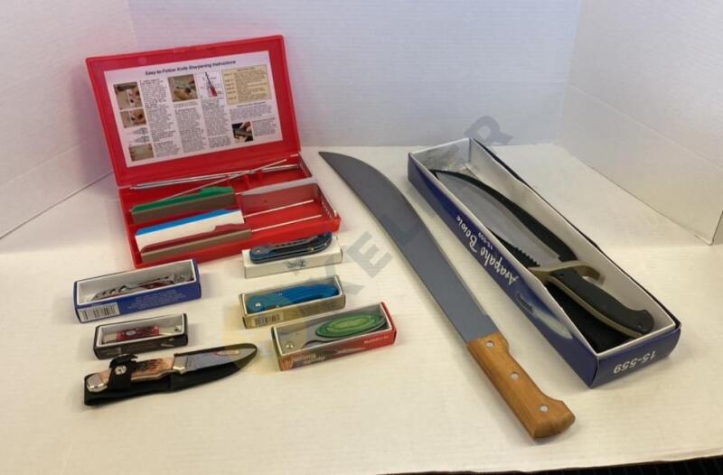 Pocket Knives, Knife Sharpening Kit, and Other Knives