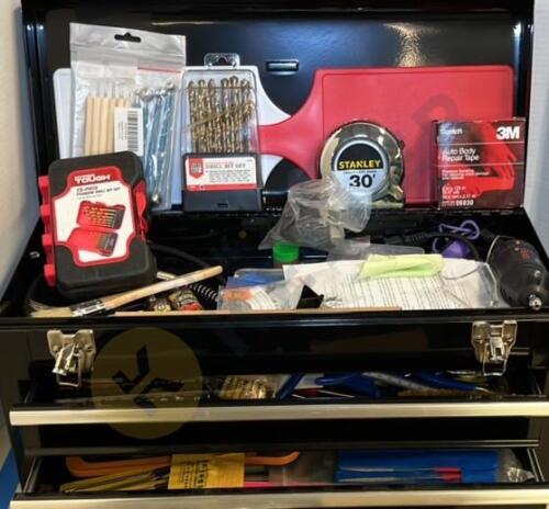 Toolbox, Drillbits, Measuring Tapes, and More