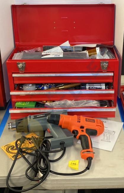 Metal Toolbox, Tools, Hardware, Electric Drill, Heat Gun, and More