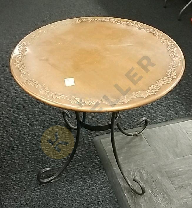 Decorative Covered Brass Top Round Table With Metal Legs