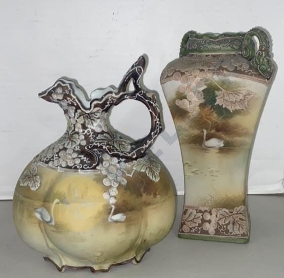 Nippon Hand Painted Vase & Pitcher